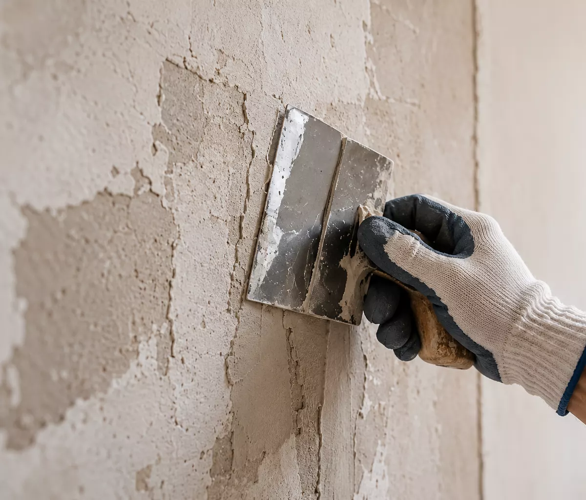 Couteau à enduire lissant un enduit sur un mur